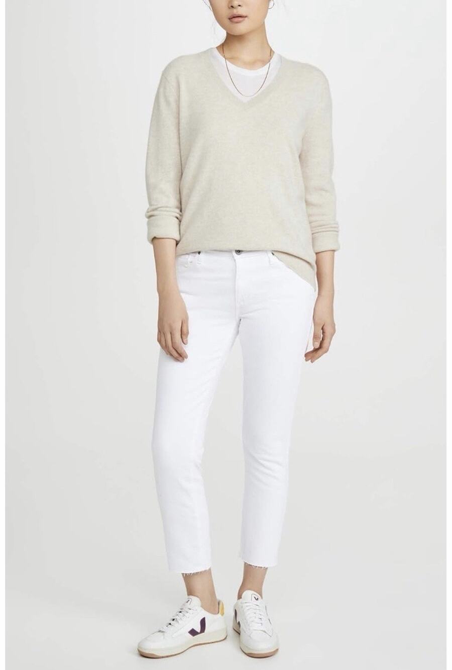 AG Adriano Goldschmied Prima Mid Rise Cigarette White Crop Jeans 28R Frayed Hem
